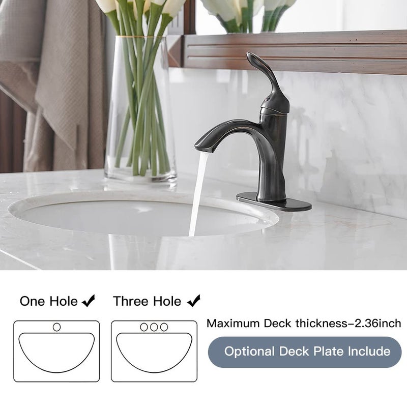 BWE Bathroom Sink Faucet with Drain Assembly with Overflow and Supply Line Single Handle Oil Rubbed Bronze Single Hole Lavatory Basin Mix Tap - Image 4